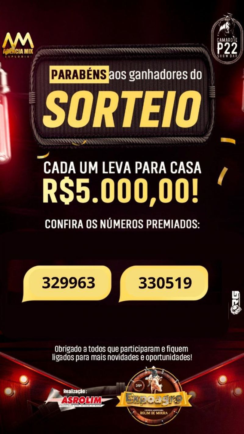 Confira os passaportes ganhadores dos prêmios da 3ª noite da 35ª Expoagro em Rolim de Moura Confira os passaportes ganhadores dos prêmios da 3ª noite da 35ª Expoagro em Rolim de Moura