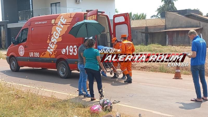 Terceiro acidente do dia foi colisão entre carro e moto, em Rolim de Moura Terceiro acidente do dia foi colisão entre carro e moto, em Rolim de Moura