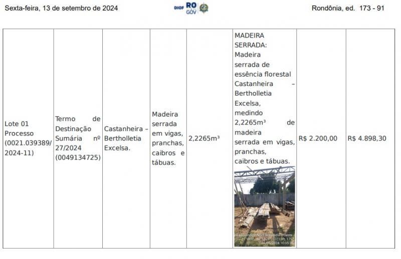 Edital de leilão para venda de madeiras em Nova Brasilâdia D Edital de leilão para venda de madeiras em Nova Brasilâdia D