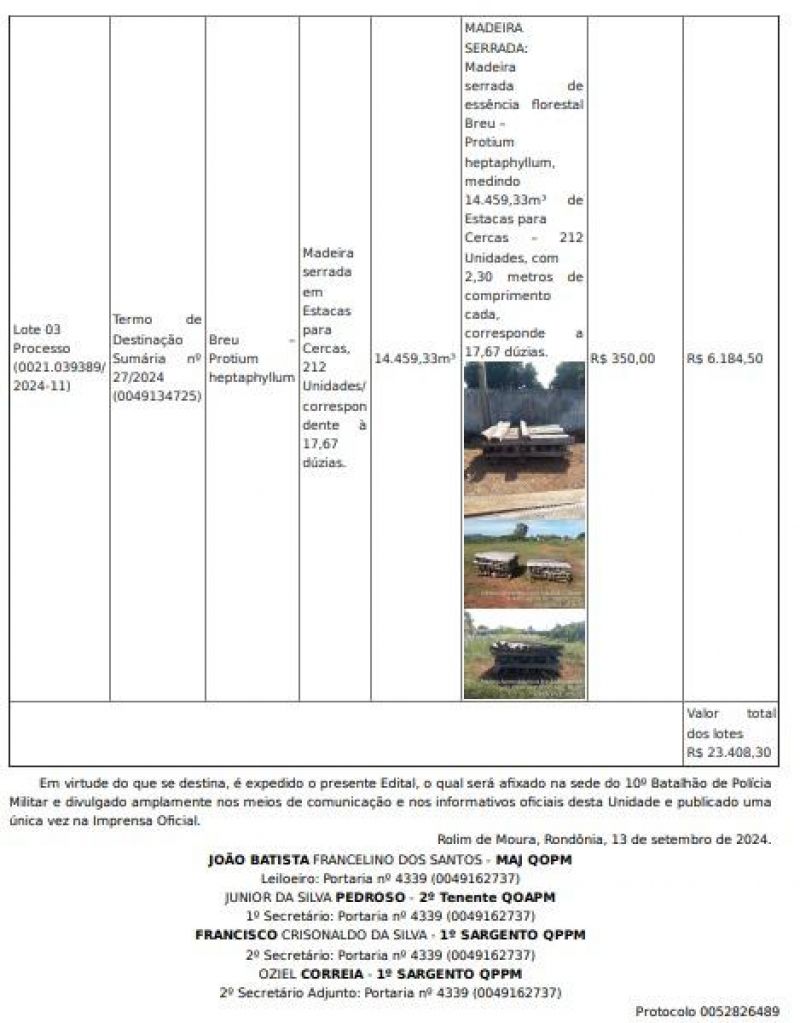 Edital de leilão para venda de madeiras em Nova Brasilâdia D Edital de leilão para venda de madeiras em Nova Brasilâdia D