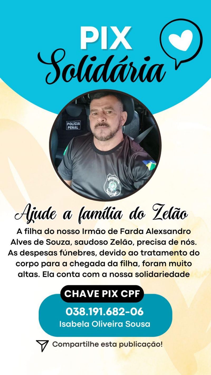 Família de Policial Penal de Rolim de Moura precisa de ajuda para custear despesa fúnebres; entenda o caso e veja como ajudar Família de Policial Penal de Rolim de Moura precisa de ajuda para custear despesa fúnebres; entenda o caso e veja como ajudar