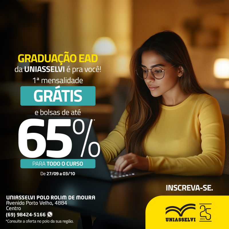 Grande Oportunidade de Graduação na UNIASSELVI Rolim de Moura com 65% de Desconto Grande Oportunidade de Graduação na UNIASSELVI Rolim de Moura com 65% de Desconto