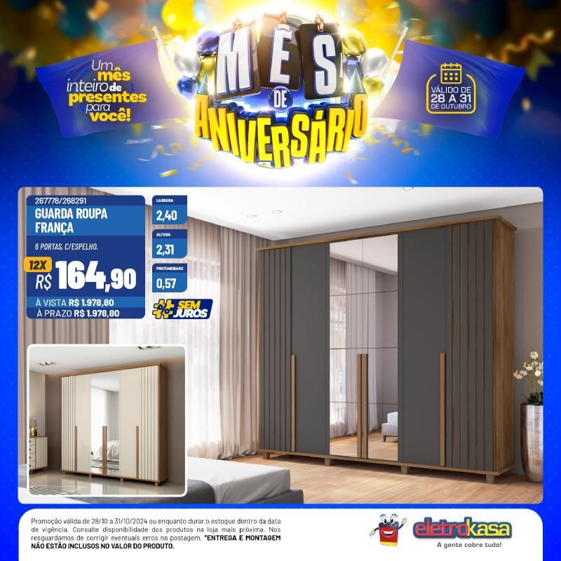 Mês de aniversário com preços baixos, nas Lojas ELETROKASA, em Rolim de Moura Mês de aniversário com preços baixos, nas Lojas ELETROKASA, em Rolim de Moura