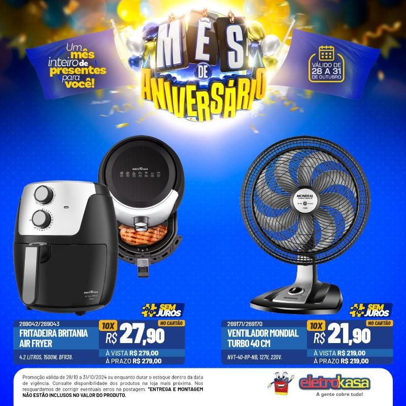 Mês de aniversário com preços baixos, nas Lojas ELETROKASA, em Rolim de Moura Mês de aniversário com preços baixos, nas Lojas ELETROKASA, em Rolim de Moura
