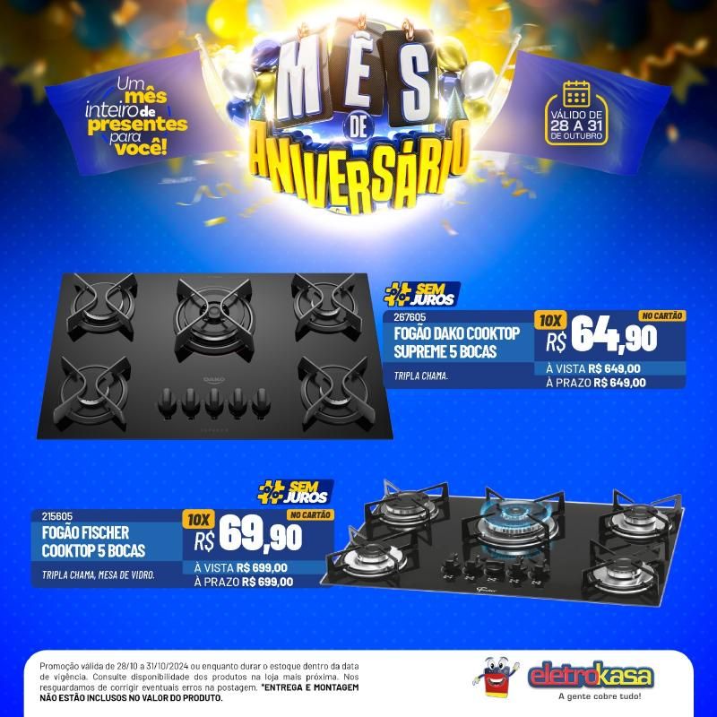 Mês de aniversário com preços baixos, nas Lojas ELETROKASA, em Rolim de Moura Mês de aniversário com preços baixos, nas Lojas ELETROKASA, em Rolim de Moura
