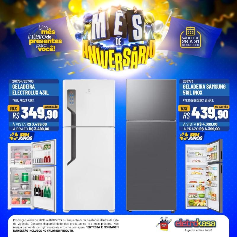 Mês de aniversário com preços baixos, nas Lojas ELETROKASA, em Rolim de Moura Mês de aniversário com preços baixos, nas Lojas ELETROKASA, em Rolim de Moura