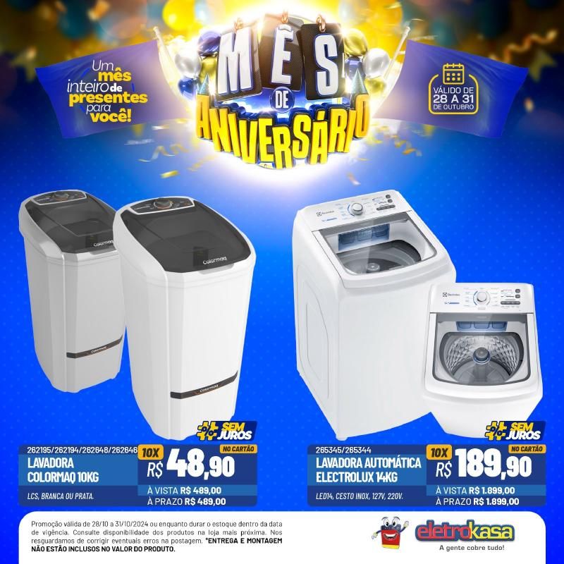 Mês de aniversário com preços baixos, nas Lojas ELETROKASA, em Rolim de Moura Mês de aniversário com preços baixos, nas Lojas ELETROKASA, em Rolim de Moura