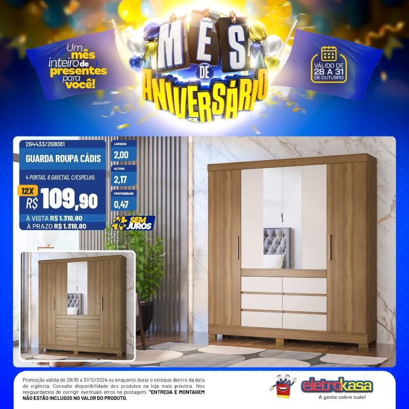 Mês de aniversário com preços baixos, nas Lojas ELETROKASA, em Rolim de Moura Mês de aniversário com preços baixos, nas Lojas ELETROKASA, em Rolim de Moura