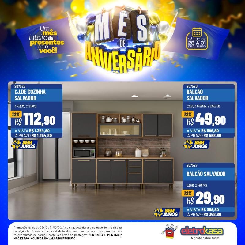 Mês de aniversário com preços baixos, nas Lojas ELETROKASA, em Rolim de Moura Mês de aniversário com preços baixos, nas Lojas ELETROKASA, em Rolim de Moura