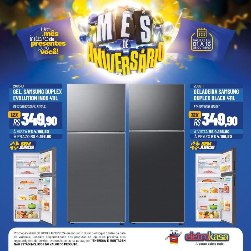 12X no cartão ou no carnê, sem entrada e sem juros no mês de aniversário das Lojas ELETROKASA 12X no cartão ou no carnê, sem entrada e sem juros no mês de aniversário das Lojas ELETROKASA