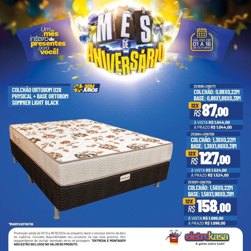 12X no cartão ou no carnê, sem entrada e sem juros no mês de aniversário das Lojas ELETROKASA 12X no cartão ou no carnê, sem entrada e sem juros no mês de aniversário das Lojas ELETROKASA