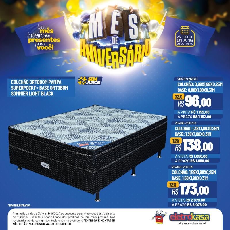 12X no cartão ou no carnê, sem entrada e sem juros no mês de aniversário das Lojas ELETROKASA 12X no cartão ou no carnê, sem entrada e sem juros no mês de aniversário das Lojas ELETROKASA