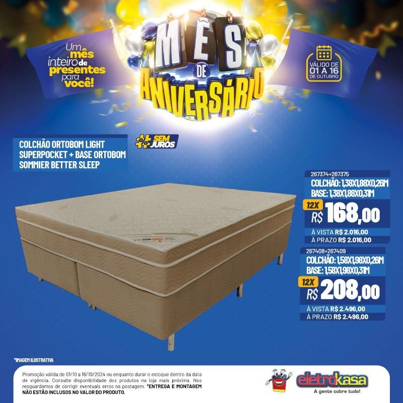 12X no cartão ou no carnê, sem entrada e sem juros no mês de aniversário das Lojas ELETROKASA 12X no cartão ou no carnê, sem entrada e sem juros no mês de aniversário das Lojas ELETROKASA