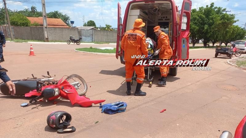 Segundo acidente de trânsito do dia deixou condutora de moto ferida, em Rolim de Moura Segundo acidente de trânsito do dia deixou condutora de moto ferida, em Rolim de Moura