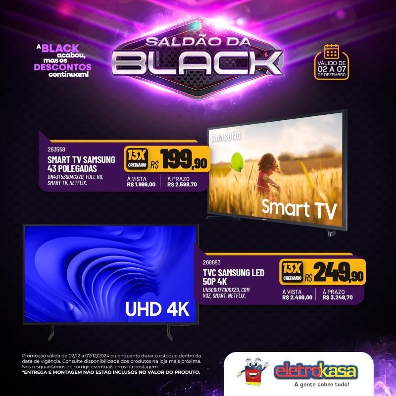 Saldão da Black do dia 02 a 07 de dezembro, nas lojas eletroKasa; 12X sem juros no cartão ou carnê na linha de móveis Saldão da Black do dia 02 a 07 de dezembro, nas lojas eletroKasa; 12X sem juros no cartão ou carnê na linha de móveis