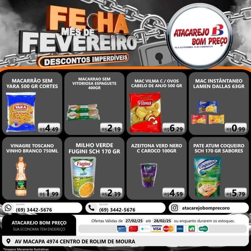 Aproveite os descontos imperdíveis no FECHA MÊS DE FEVEREIRO do ATACAREJO BOM PREÇO, em Rolim de Moura Aproveite os descontos imperdíveis no FECHA MÊS DE FEVEREIRO do ATACAREJO BOM PREÇO, em Rolim de Moura