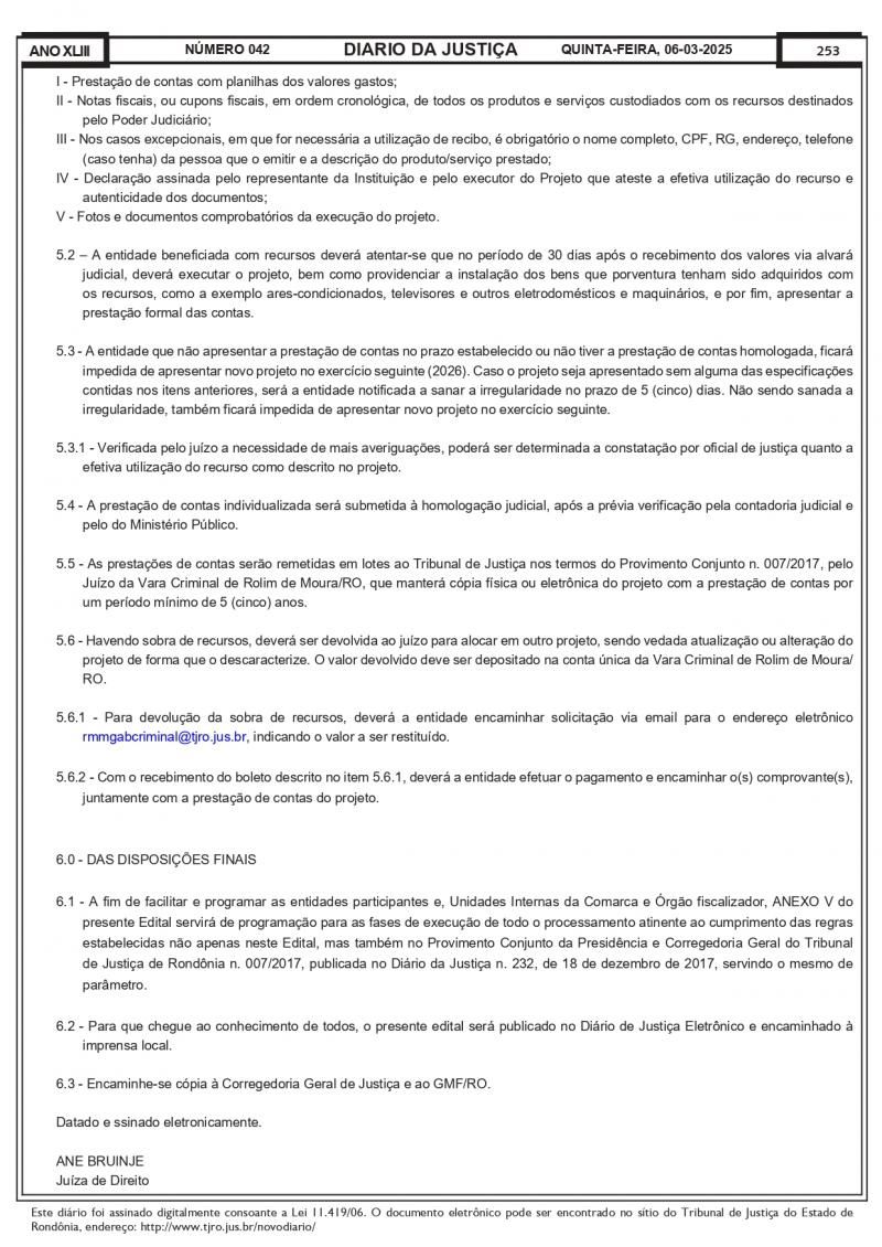 Edital da Vara Criminal de Rolim de Moura de CADASTRAMENTO DE ENTIDADES PÚBLICAS OU PRIVADAS COM DESTINAÇÃO SOCIAL Edital da Vara Criminal de Rolim de Moura de CADASTRAMENTO DE ENTIDADES PÚBLICAS OU PRIVADAS COM DESTINAÇÃO SOCIAL