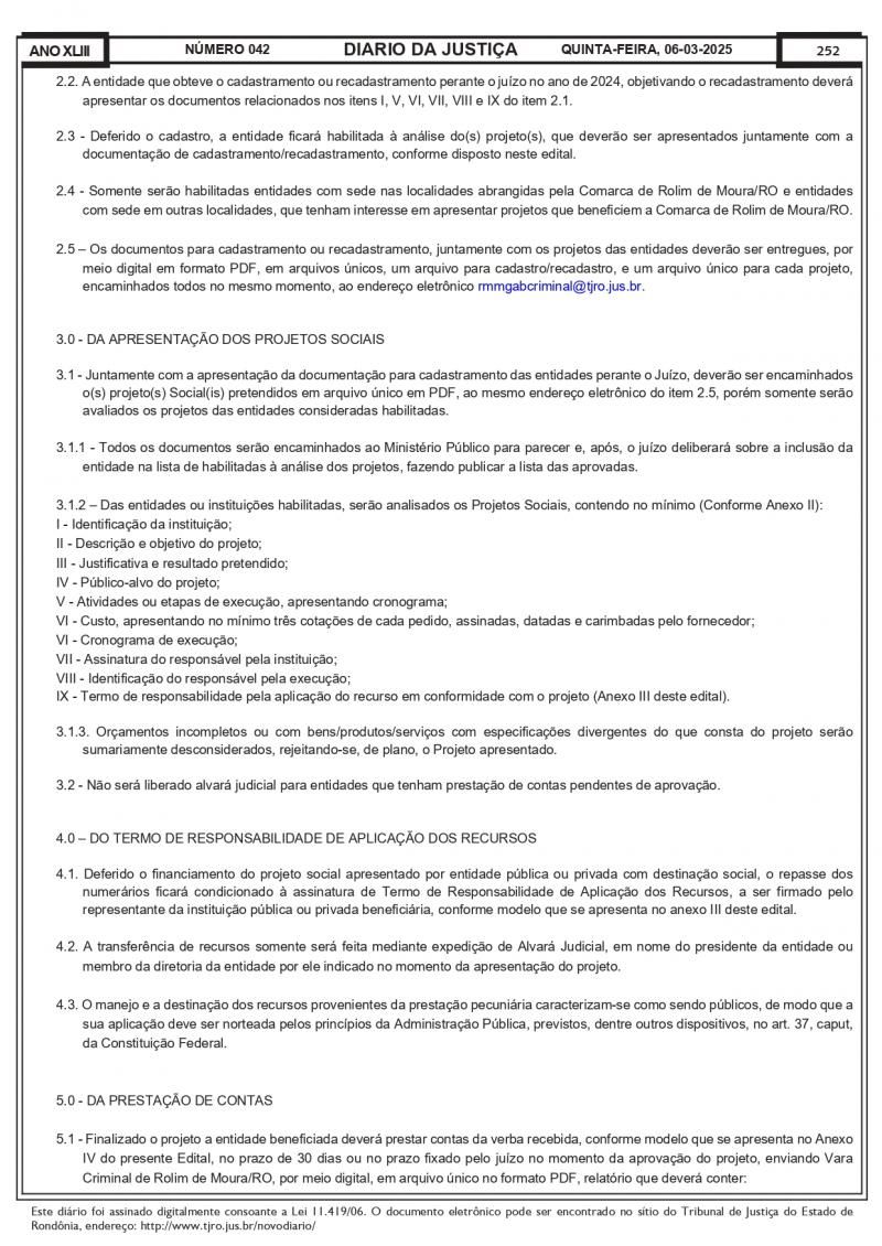 Edital da Vara Criminal de Rolim de Moura de CADASTRAMENTO DE ENTIDADES PÚBLICAS OU PRIVADAS COM DESTINAÇÃO SOCIAL Edital da Vara Criminal de Rolim de Moura de CADASTRAMENTO DE ENTIDADES PÚBLICAS OU PRIVADAS COM DESTINAÇÃO SOCIAL