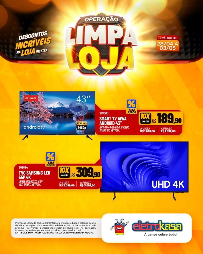 Descontos incríveis, durante a OPERAÇÃO LIMPA LOJA, na eletroKasa, em Rolim de Moura Descontos incríveis, durante a OPERAÇÃO LIMPA LOJA, na eletroKasa, em Rolim de Moura