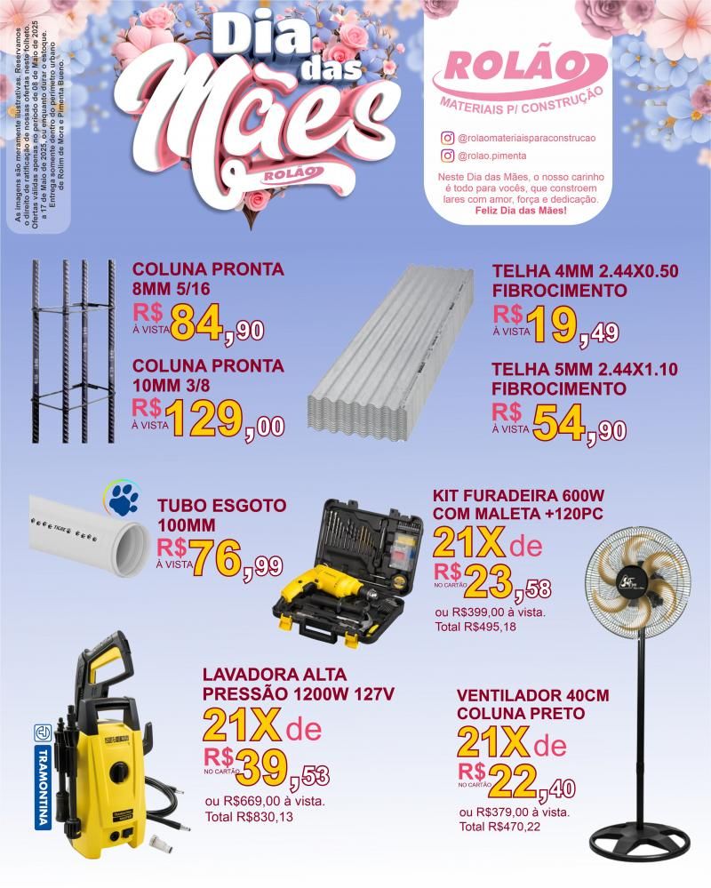 "Mãe, agora é a sua vez: ofertas especiais no Rolão Materiais para Construção "Mãe, agora é a sua vez: ofertas especiais no Rolão Materiais para Construção