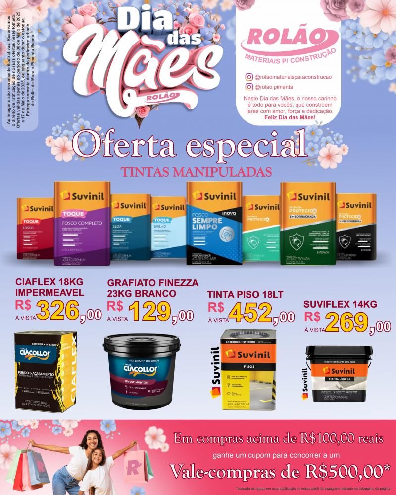 "Mãe, agora é a sua vez: ofertas especiais no Rolão Materiais para Construção "Mãe, agora é a sua vez: ofertas especiais no Rolão Materiais para Construção