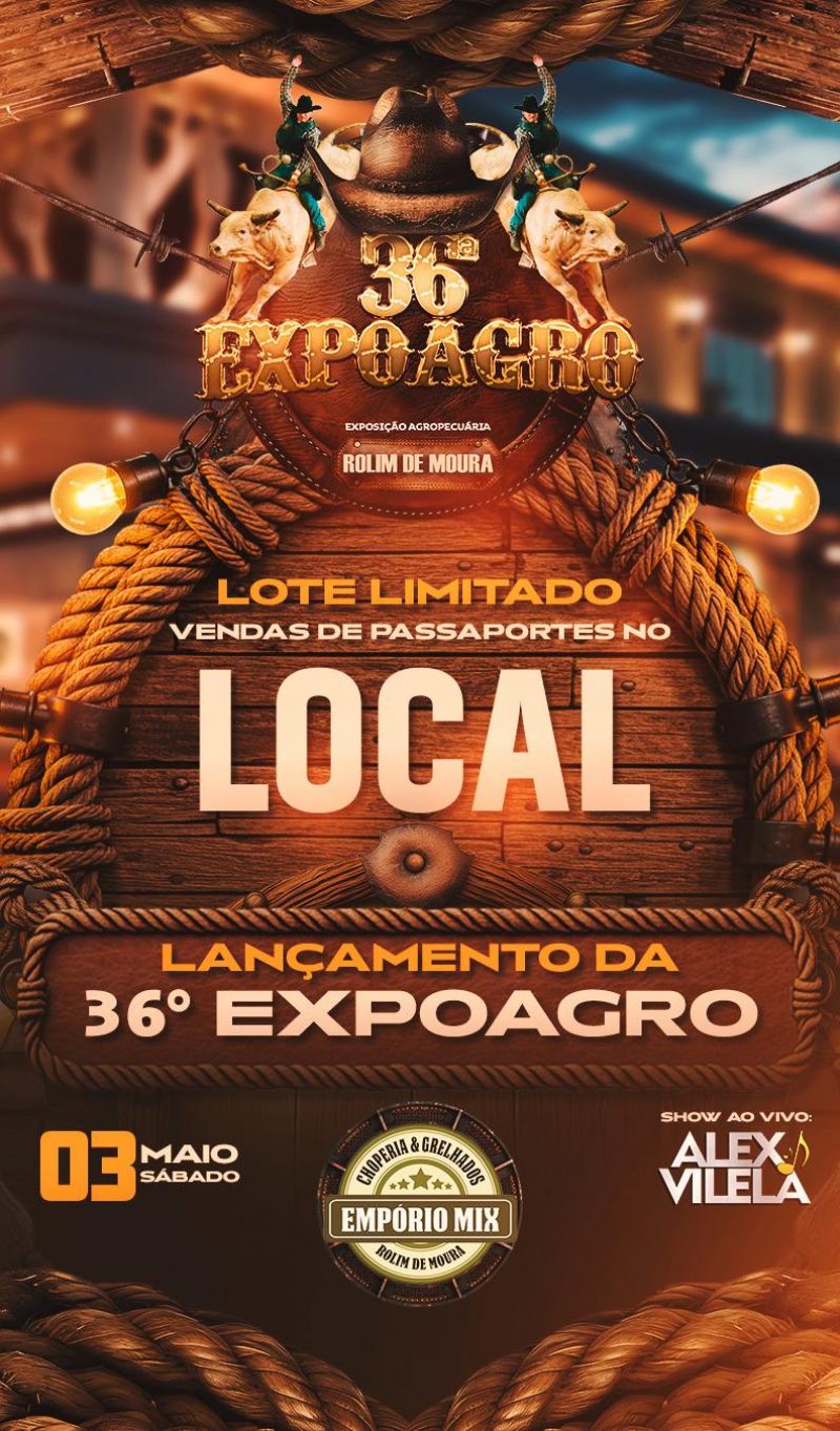 Neste sábado será realizado o lançamento oficial da 36ª EXPOAGRO de Rolim de Moura com show e passaportes promocionais Neste sábado será realizado o lançamento oficial da 36ª EXPOAGRO de Rolim de Moura com show e passaportes promocionais