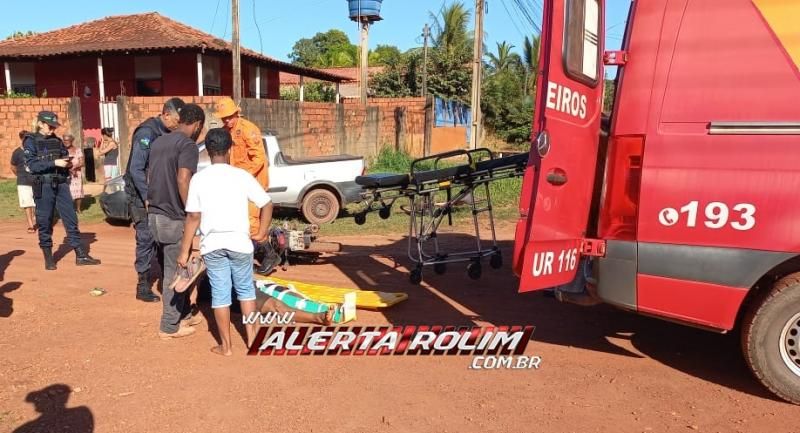 Adolescente que conduzia moto sofreu fratura em uma das pernas após colisão com carro no bairro Planalto, em Rolim de Moura Adolescente que conduzia moto sofreu fratura em uma das pernas após colisão com carro no bairro Planalto, em Rolim de Moura