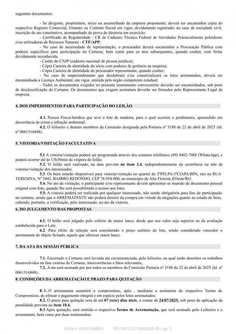 Polícia Militar Ambiental de Alta Floresta d’Oeste abre edital para leilão de madeira Polícia Militar Ambiental de Alta Floresta d’Oeste abre edital para leilão de madeira