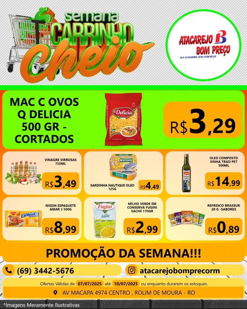 Promoção Semana Carrinho Cheio com grandes ofertas no ATACAREJO BOM PREÇO, em Rolim de Moura Promoção Semana Carrinho Cheio com grandes ofertas no ATACAREJO BOM PREÇO, em Rolim de Moura