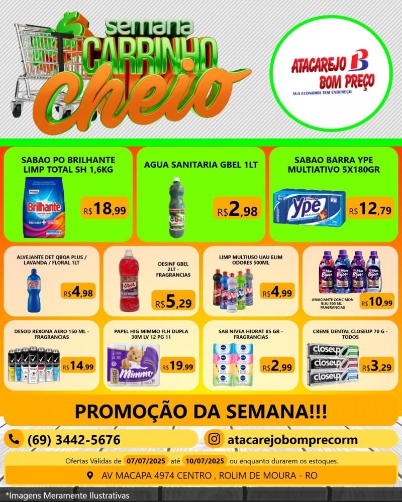 Promoção Semana Carrinho Cheio com grandes ofertas no ATACAREJO BOM PREÇO, em Rolim de Moura Promoção Semana Carrinho Cheio com grandes ofertas no ATACAREJO BOM PREÇO, em Rolim de Moura