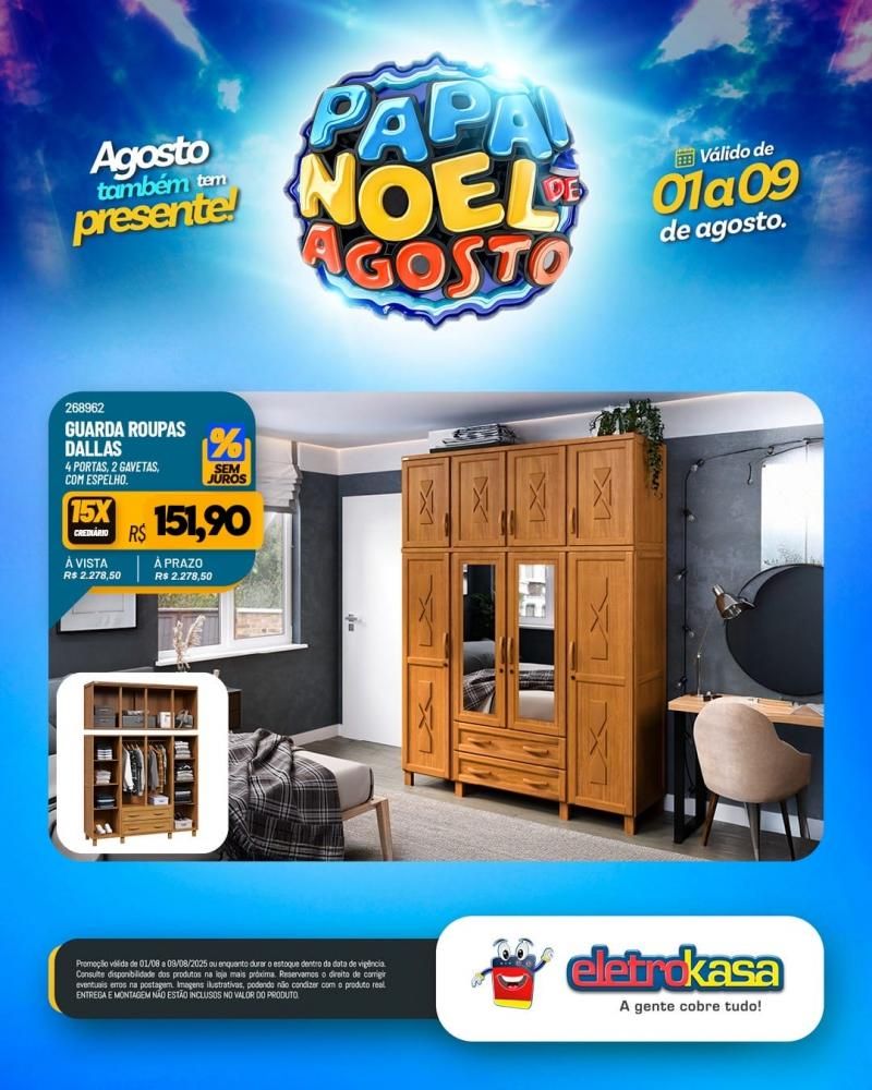 PAPAI NOEL DE AGOSTO com ofertas especiais nas lojas eletroKasa, em Rolim De Moura PAPAI NOEL DE AGOSTO com ofertas especiais nas lojas eletroKasa, em Rolim De Moura