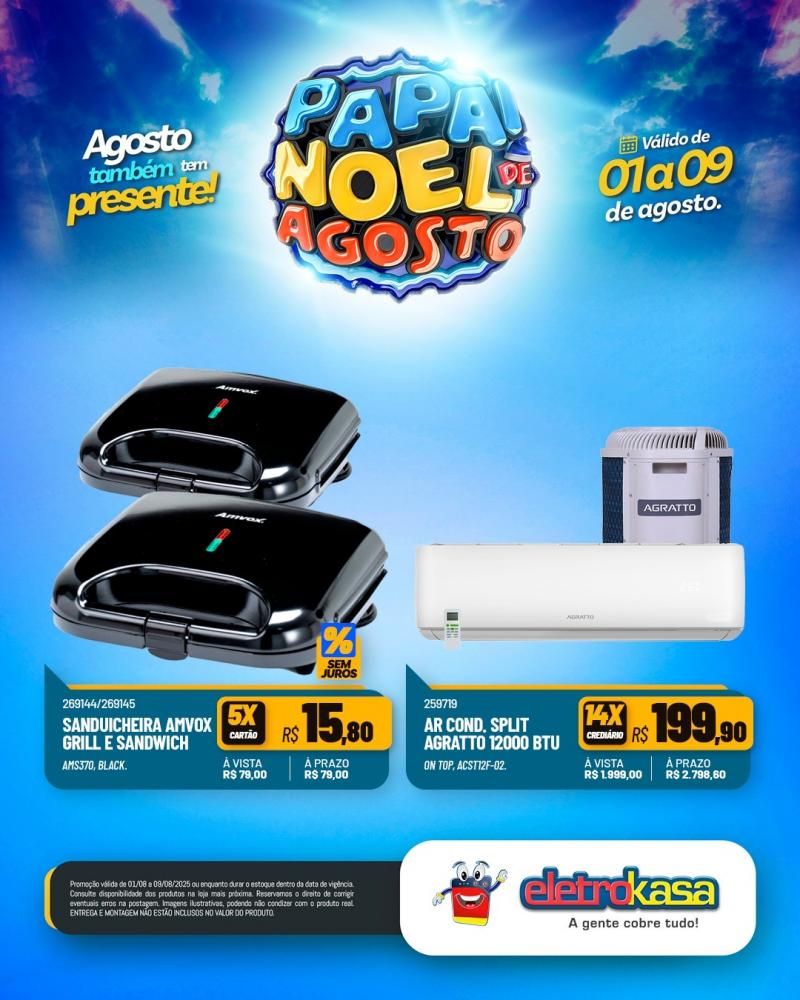 PAPAI NOEL DE AGOSTO com ofertas especiais nas lojas eletroKasa, em Rolim De Moura PAPAI NOEL DE AGOSTO com ofertas especiais nas lojas eletroKasa, em Rolim De Moura