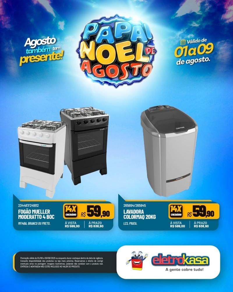PAPAI NOEL DE AGOSTO com ofertas especiais nas lojas eletroKasa, em Rolim De Moura PAPAI NOEL DE AGOSTO com ofertas especiais nas lojas eletroKasa, em Rolim De Moura