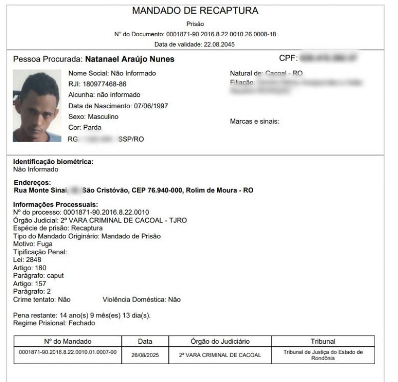 Acusado de crimes de roubo e receptação, que estava foragido da prisão em Cacoal, foi preso pela PM em Rolim de Moura Acusado de crimes de roubo e receptação, que estava foragido da prisão em Cacoal, foi preso pela PM em Rolim de Moura