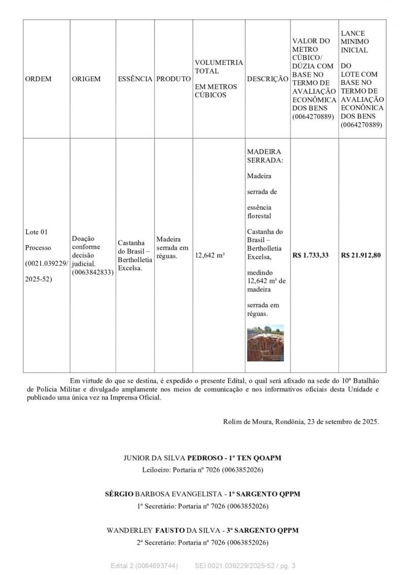 Polícia Militar de Migrantinópolis abre edital para Leilão de Madeiras; veja como participar Polícia Militar de Migrantinópolis abre edital para Leilão de Madeiras; veja como participar