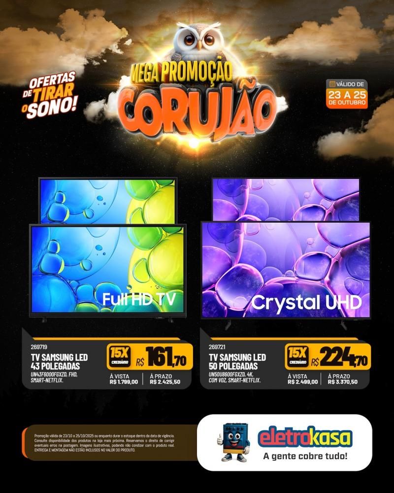 Chegou o Corujão nas lojas eletroKasa, em Rolim de Moura com ofertas de tirar o sono e fazer você economizar de verdade Chegou o Corujão nas lojas eletroKasa, em Rolim de Moura com ofertas de tirar o sono e fazer você economizar de verdade