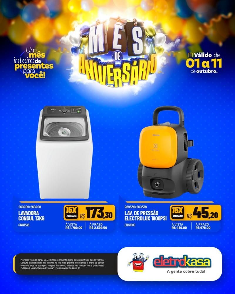 Mês de aniversário com super ofertas nas Lojas eletroKasa, em Rolim de Moura Mês de aniversário com super ofertas nas Lojas eletroKasa, em Rolim de Moura