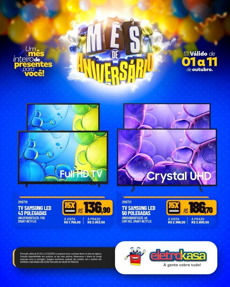 Mês de aniversário com super ofertas nas Lojas eletroKasa, em Rolim de Moura Mês de aniversário com super ofertas nas Lojas eletroKasa, em Rolim de Moura