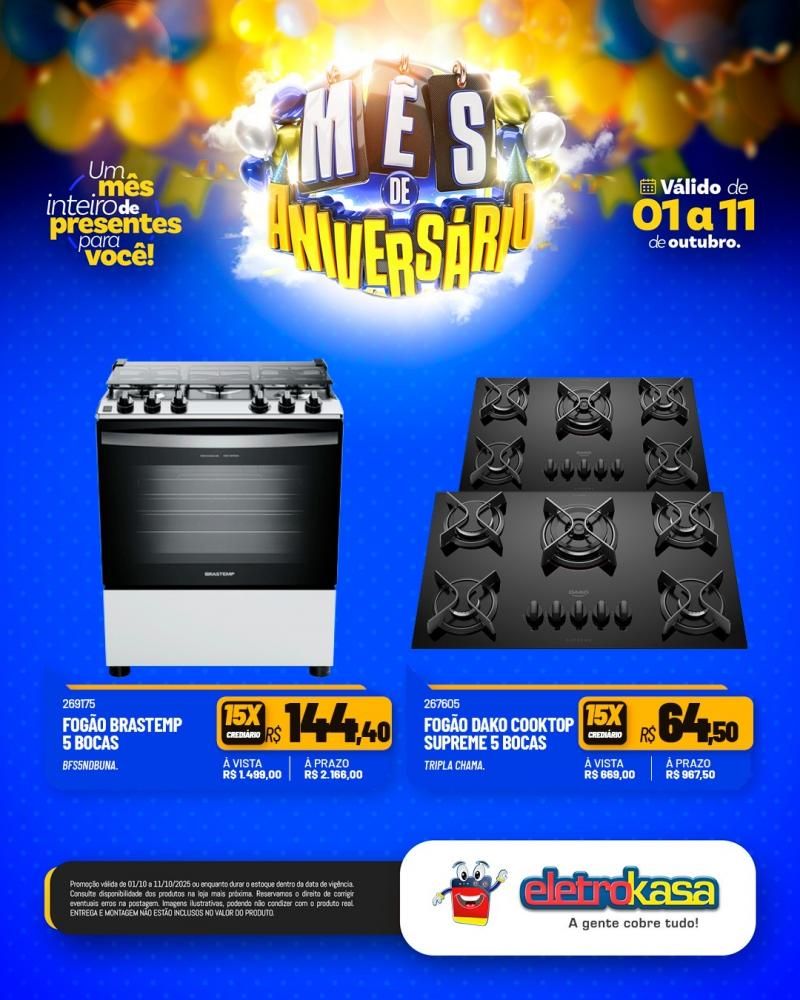 Mês de aniversário com super ofertas nas Lojas eletroKasa, em Rolim de Moura Mês de aniversário com super ofertas nas Lojas eletroKasa, em Rolim de Moura