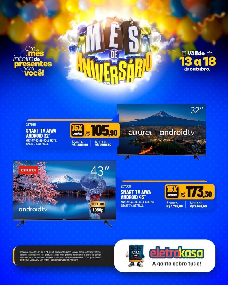 MÊS DE ANIVERSÁRIO com ofertas imperdíveis nas lojas ELETROKASA em Rolim de Moura MÊS DE ANIVERSÁRIO com ofertas imperdíveis nas lojas ELETROKASA em Rolim de Moura