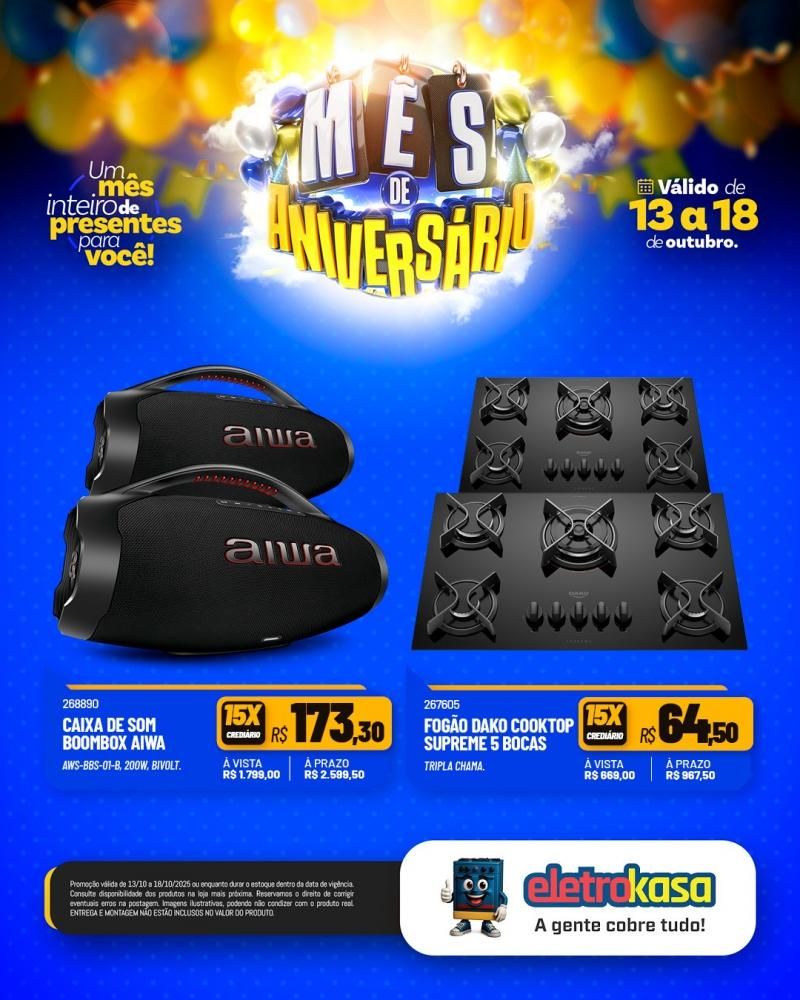 MÊS DE ANIVERSÁRIO com ofertas imperdíveis nas lojas ELETROKASA em Rolim de Moura MÊS DE ANIVERSÁRIO com ofertas imperdíveis nas lojas ELETROKASA em Rolim de Moura