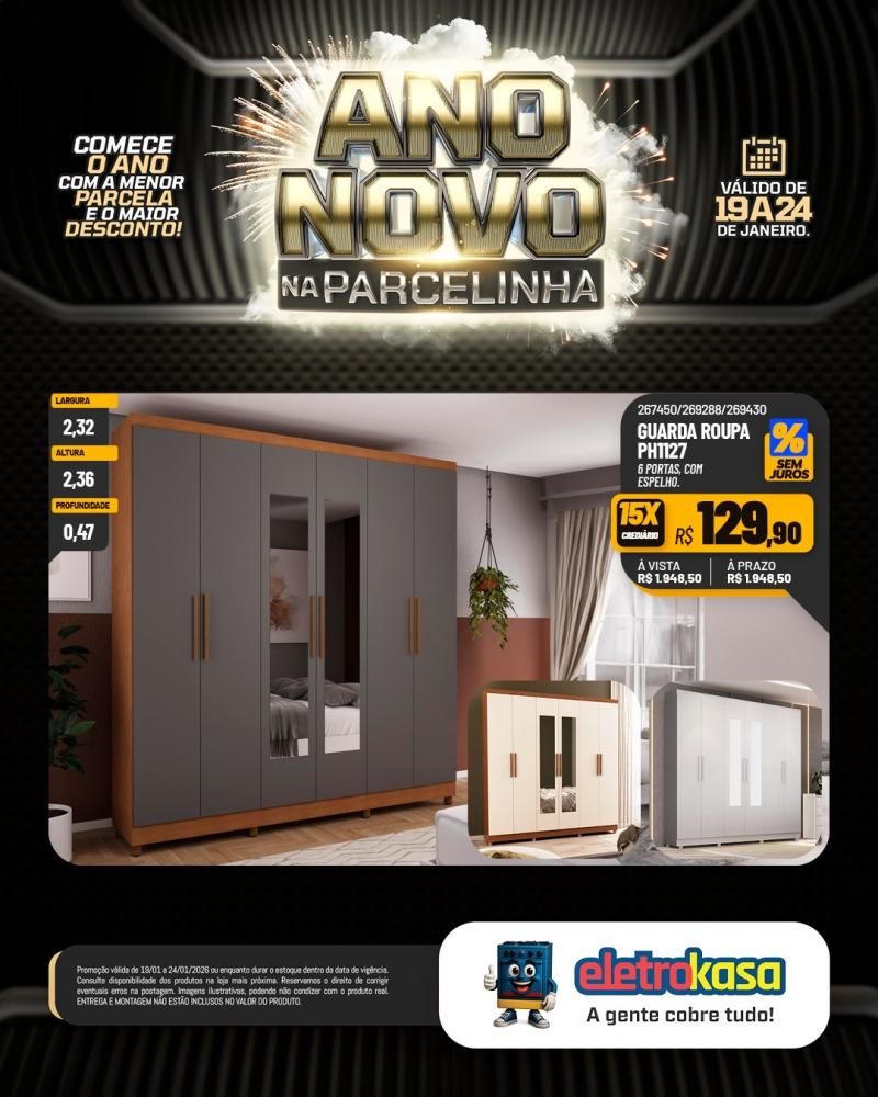 Ano novo com parcelas que cabem no seu bolso nas lojas eletroKasa, em Rolim de Moura Ano novo com parcelas que cabem no seu bolso nas lojas eletroKasa, em Rolim de Moura