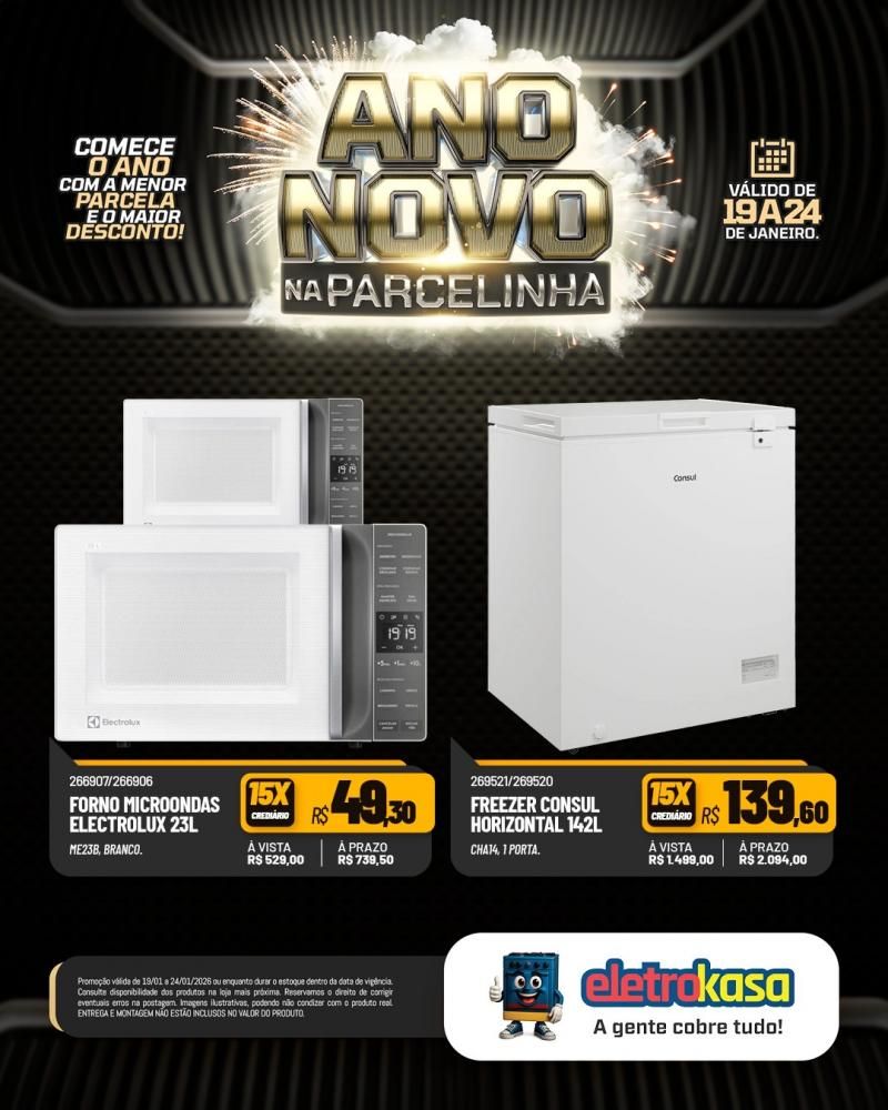 Ano novo com parcelas que cabem no seu bolso nas lojas eletroKasa, em Rolim de Moura Ano novo com parcelas que cabem no seu bolso nas lojas eletroKasa, em Rolim de Moura