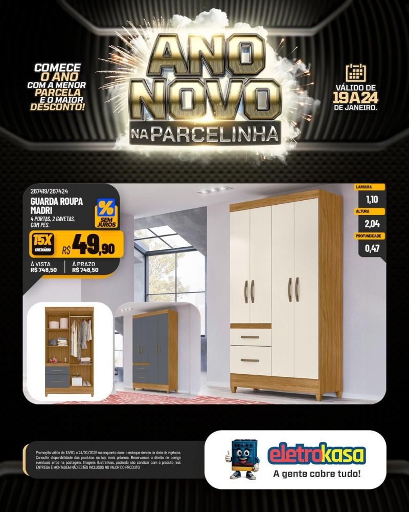Ano novo com parcelas que cabem no seu bolso nas lojas eletroKasa, em Rolim de Moura Ano novo com parcelas que cabem no seu bolso nas lojas eletroKasa, em Rolim de Moura