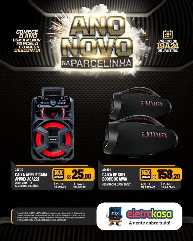 Ano novo com parcelas que cabem no seu bolso nas lojas eletroKasa, em Rolim de Moura Ano novo com parcelas que cabem no seu bolso nas lojas eletroKasa, em Rolim de Moura