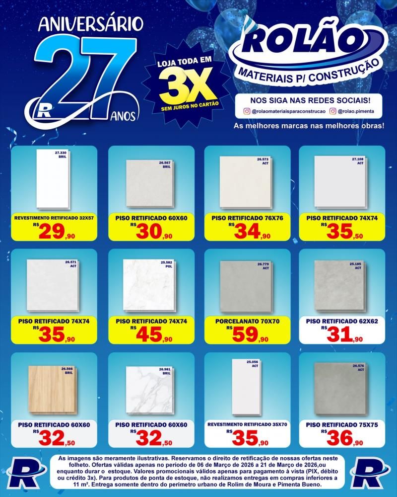 Confira as ofertas dos 27 anos do Rolão Materiais para Construção Confira as ofertas dos 27 anos do Rolão Materiais para Construção