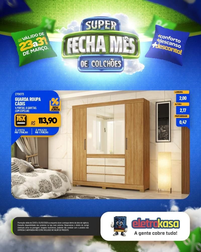 Ofertas imperdíveis no SUPER FECHA MÊS de colchões nas lojas eletroKasa, em Rolim de Moura Ofertas imperdíveis no SUPER FECHA MÊS de colchões nas lojas eletroKasa, em Rolim de Moura