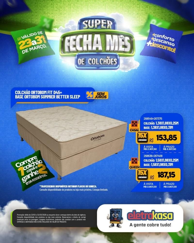 Ofertas imperdíveis no SUPER FECHA MÊS de colchões nas lojas eletroKasa, em Rolim de Moura Ofertas imperdíveis no SUPER FECHA MÊS de colchões nas lojas eletroKasa, em Rolim de Moura