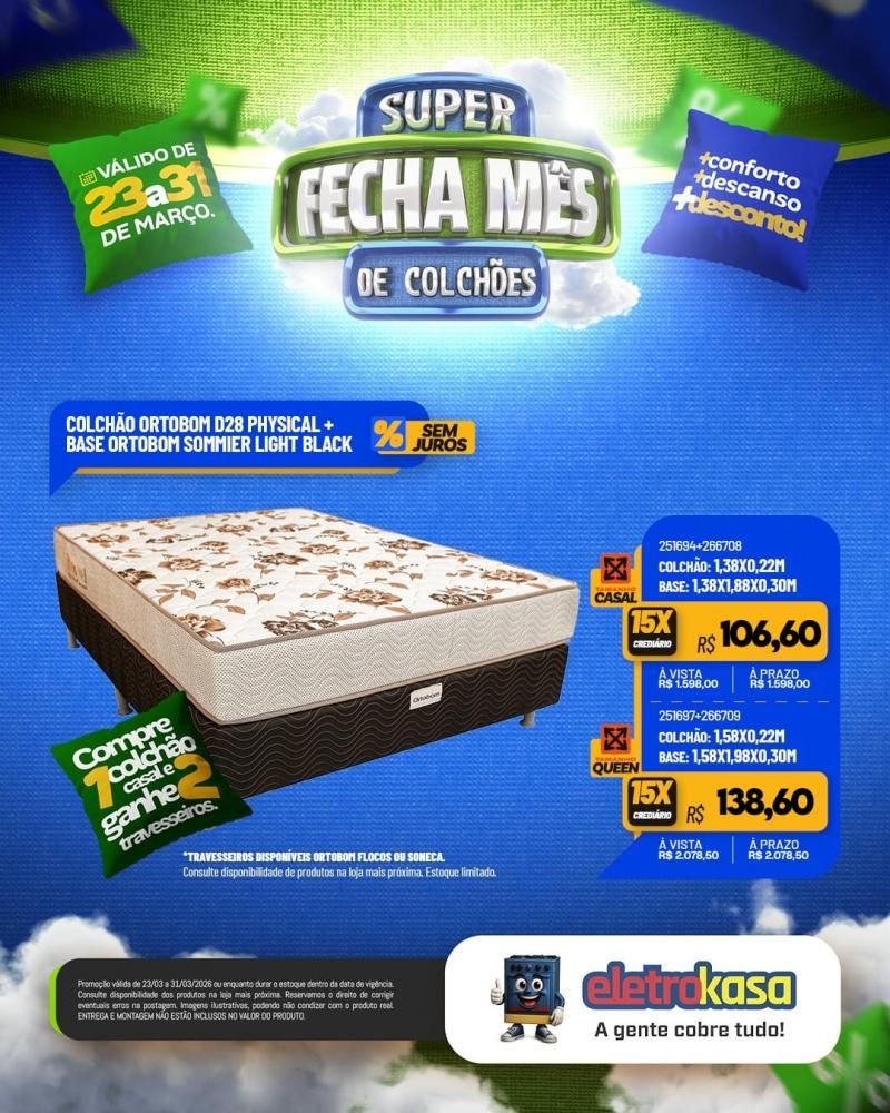 Super fecha mês de colchões nas lojas eletroKasa, em Rolim de Moura Super fecha mês de colchões nas lojas eletroKasa, em Rolim de Moura
