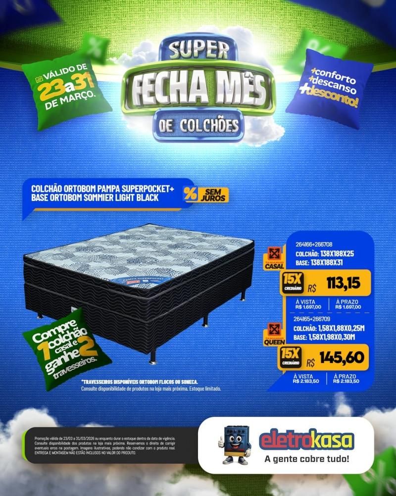 Super fecha mês de colchões nas lojas eletroKasa, em Rolim de Moura Super fecha mês de colchões nas lojas eletroKasa, em Rolim de Moura
